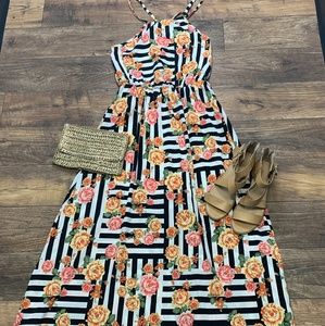 Floral and striped print sundress